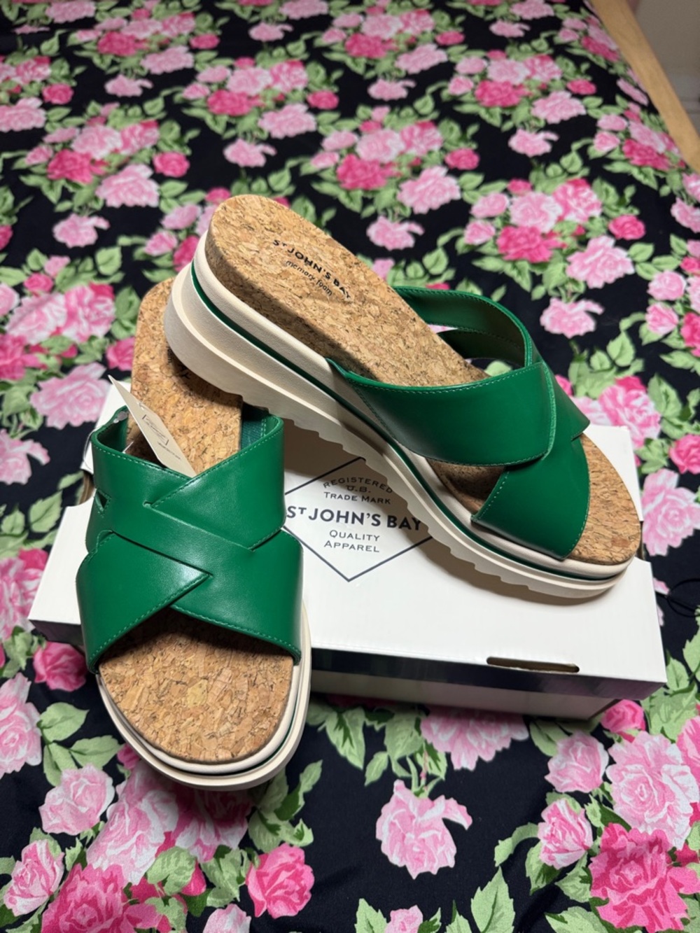 NEW STEVEN by Steve Madden Green Cork-Trim Crisscross Slide Mules